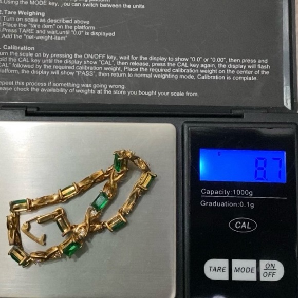 Unsigned Gold-tone Emerald Green & Clear CZ Stone 7.5” Tennis Bracelet 8.7g - Picture 15 of 16